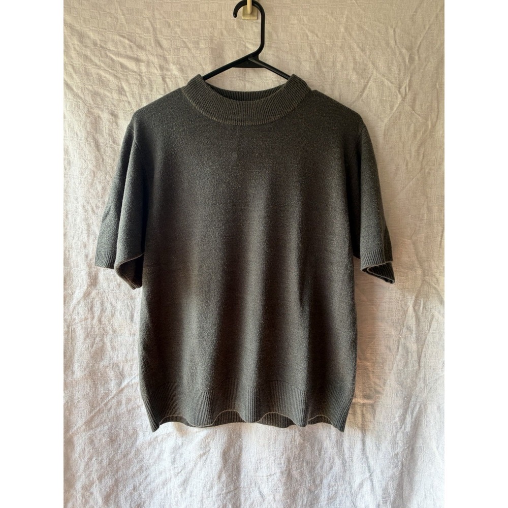 Sag Harbor Gray Casual Short Sleeve Sweater Mock Neck Minimalist Office Medium